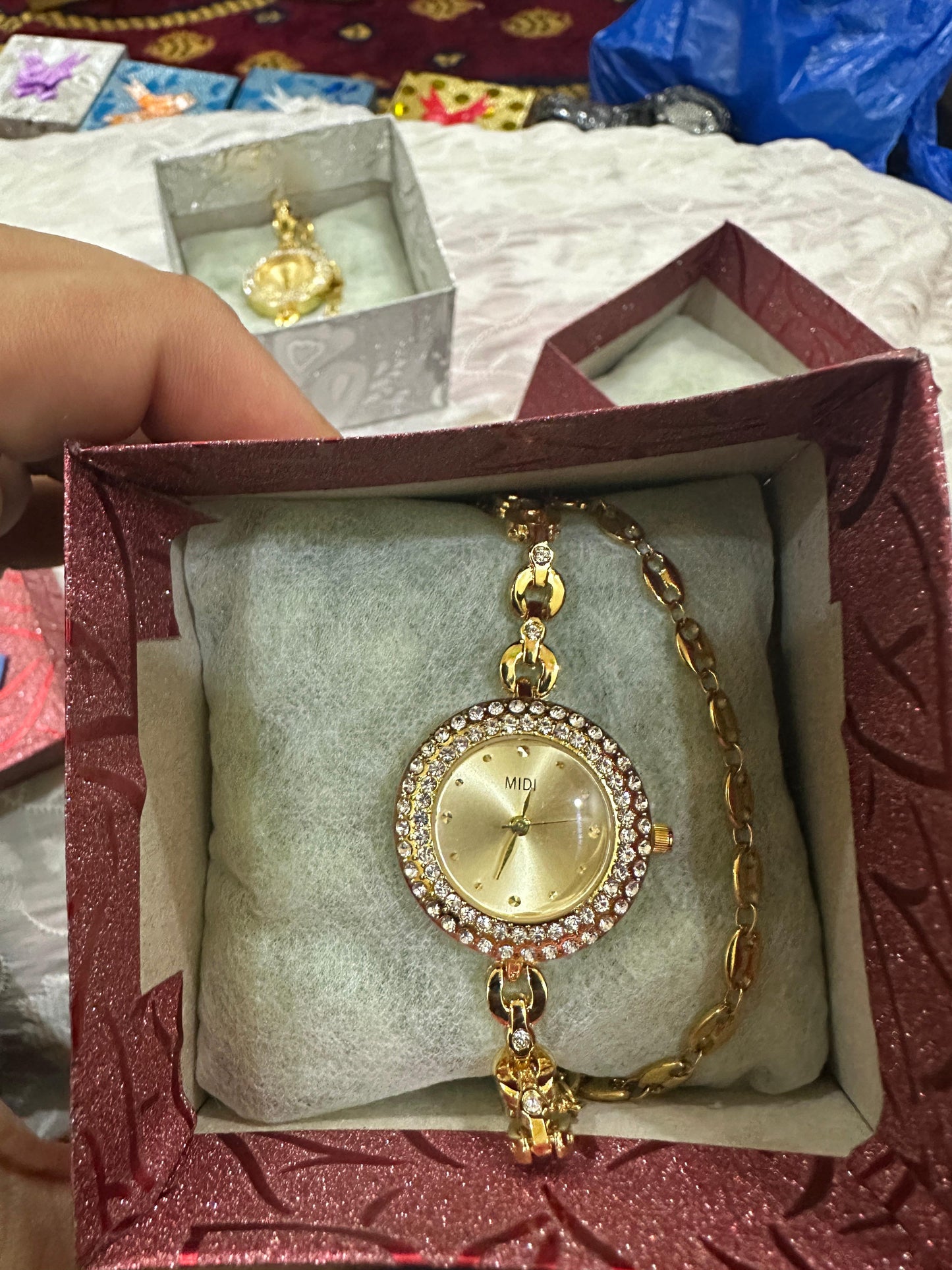 MIDI Crystal Accented Watch with Chain Link Bracelet