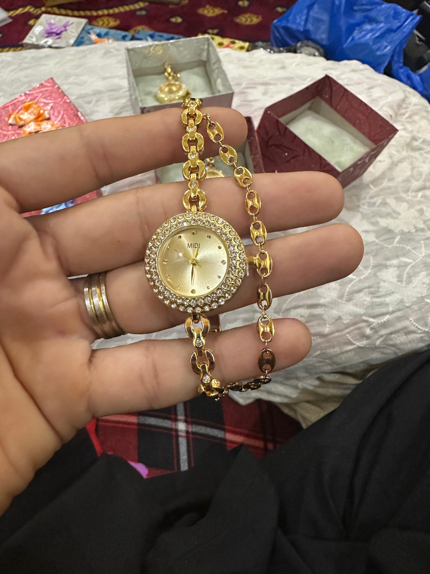 MIDI Crystal Accented Watch with Chain Link Bracelet