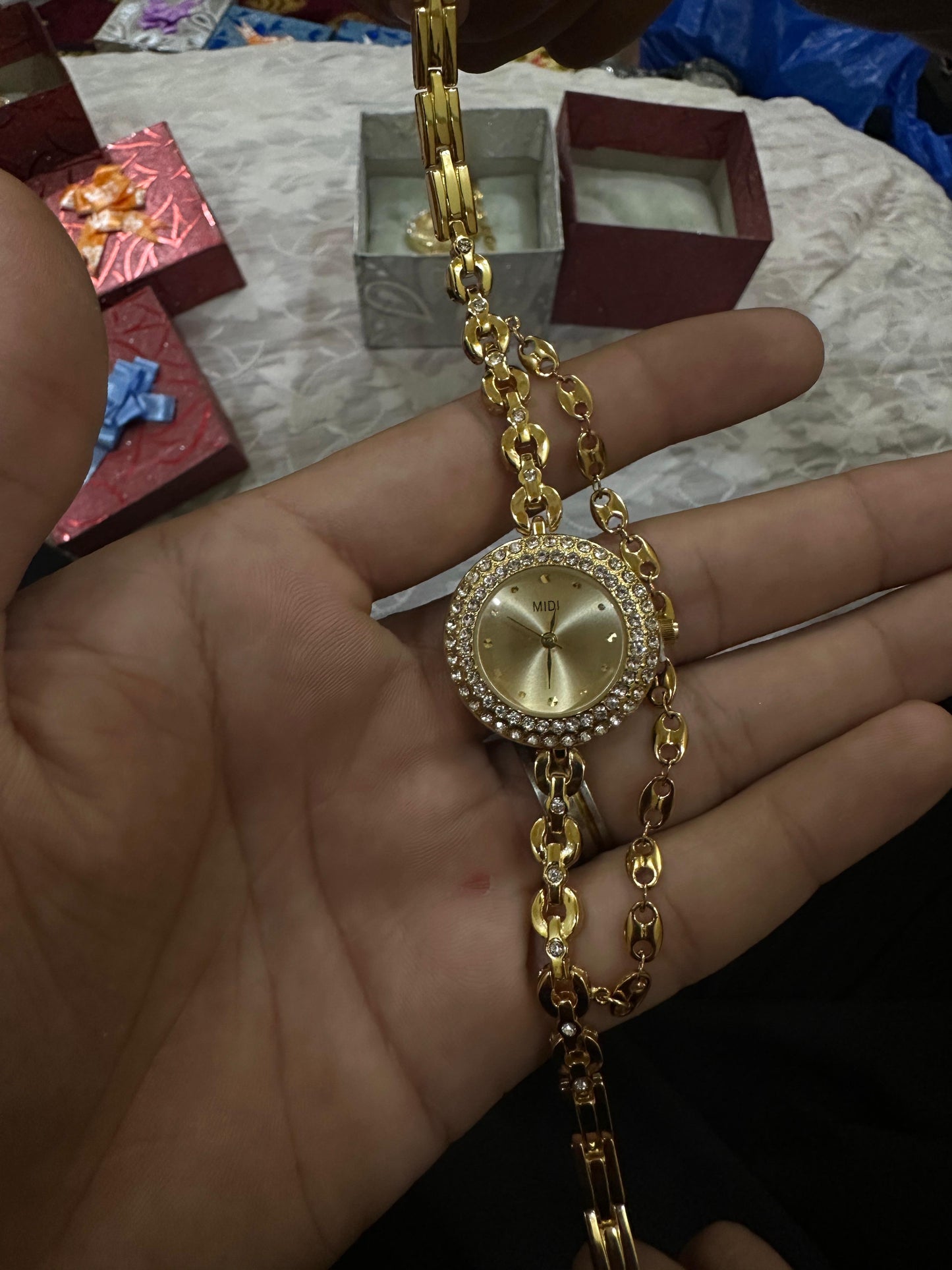 MIDI Crystal Accented Watch with Chain Link Bracelet