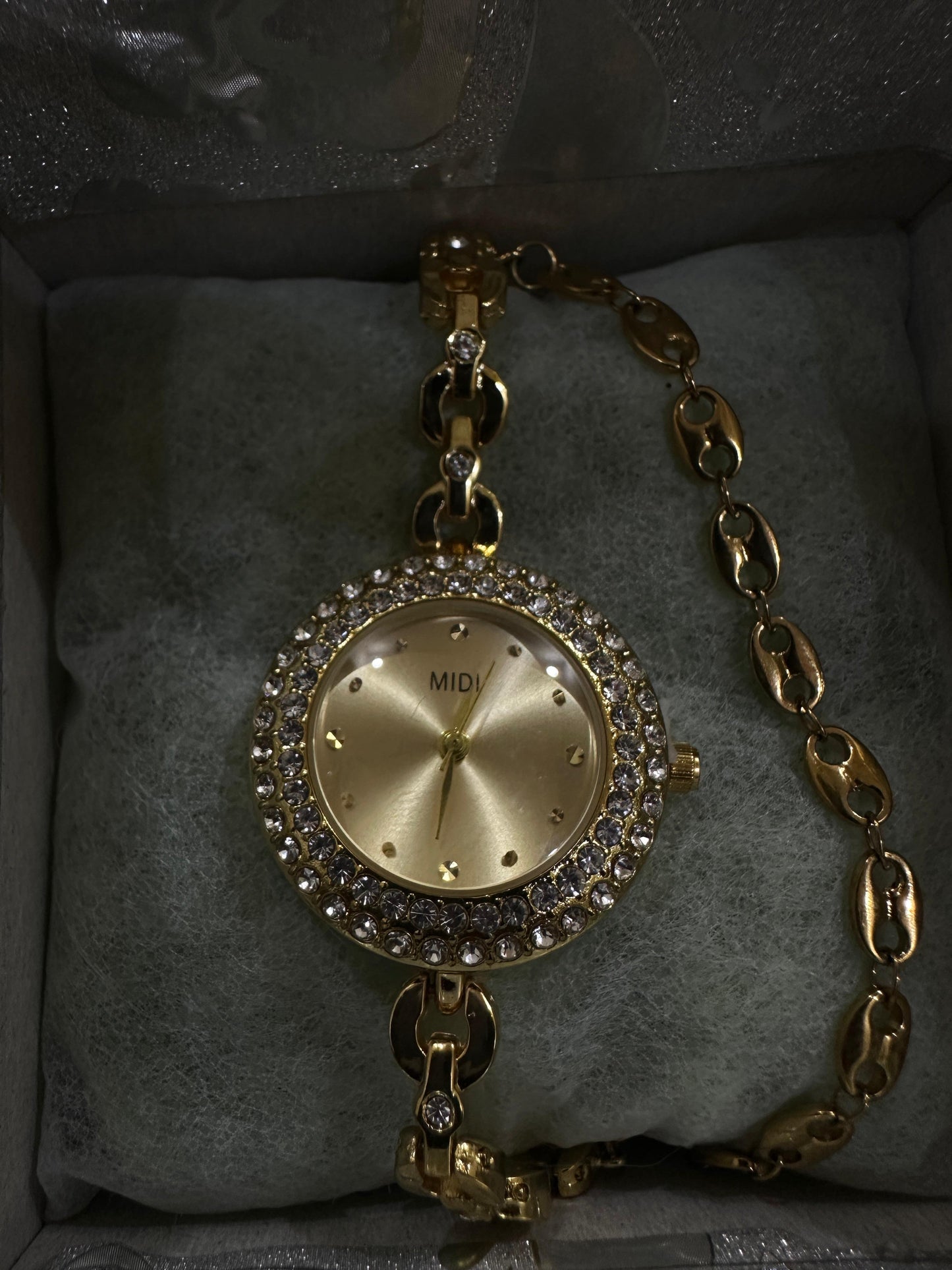 MIDI Crystal Accented Watch with Chain Link Bracelet