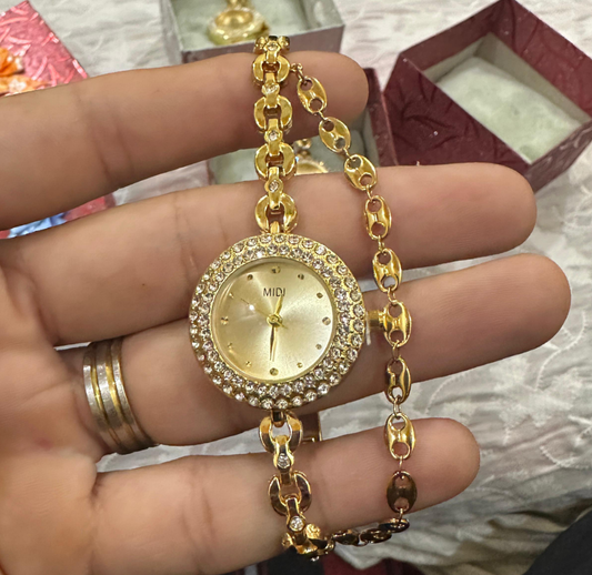 MIDI Crystal Accented Watch with Chain Link Bracelet