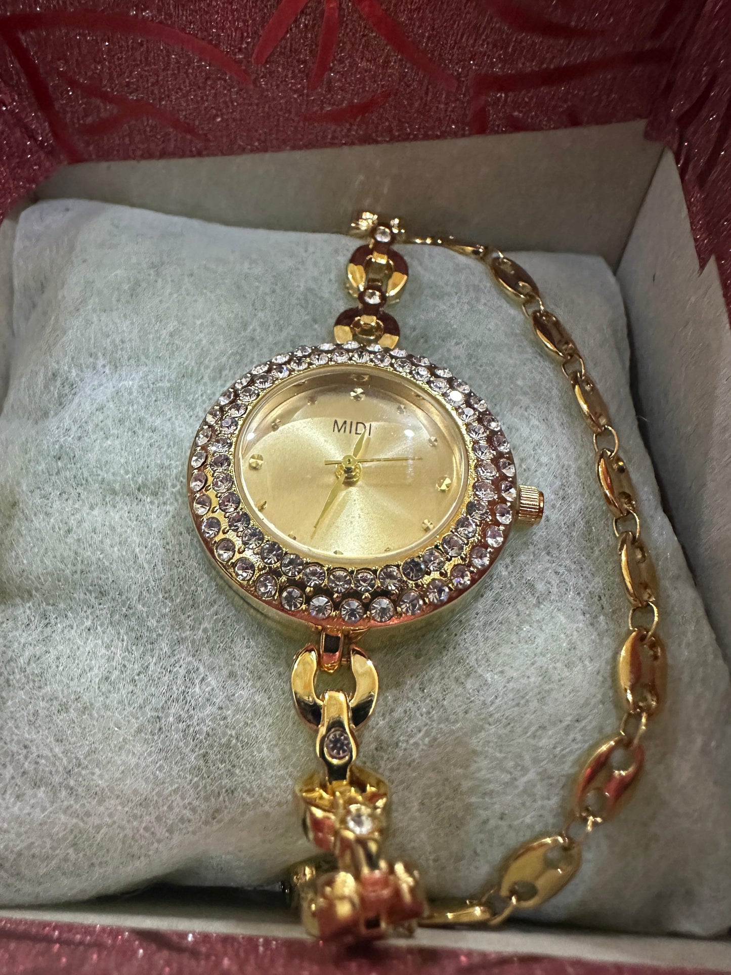 MIDI Crystal Accented Watch with Chain Link Bracelet